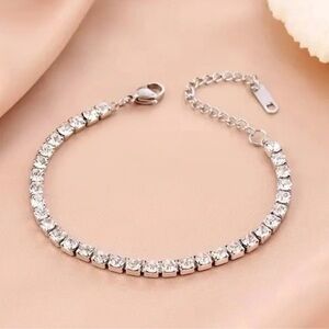 Tennis Stainless Steel Waterproof Tennis Sparkling Crystals Bracelet